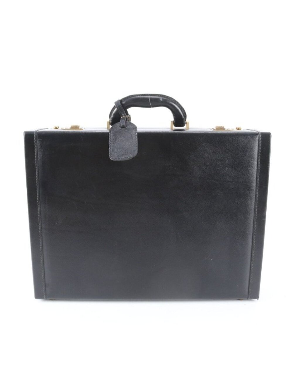 Prada Leather Attache Case Hard Document Business Briefcase Black